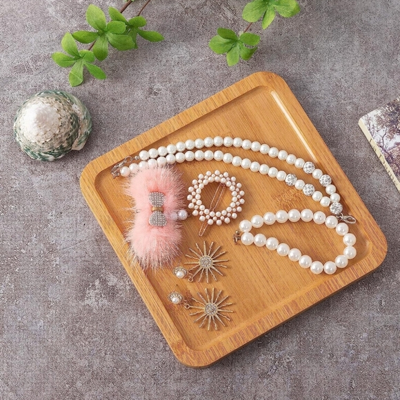 4 Pack Acrylic Qtip Holder Dispenser with Bamboo Lid + Bamboo Vanity Tray - Picture 4 of 6